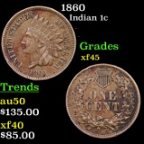 1860 Indian Cent 1c Grades xf+