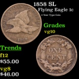 1858 SL Flying Eagle Cent 1c Grades vg+