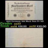 1922 Germany 500 Mark Note P# 74D Grades Select AU