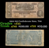 1864 $10 Confederate Note, T68 Grades vf++