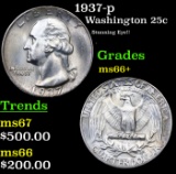 1937-p Washington Quarter 25c Grades GEM++ Unc