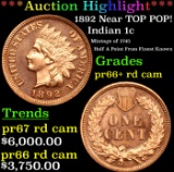 Proof ***Auction Highlight*** 1892 Indian Cent Near TOP POP! 1c Graded pr66+ rd cam By SEGS (fc)