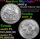 ***Auction Highlight*** 1868-p Seated Half Dollar 50c Graded Choice Unc+ PL BY USCG (fc)