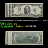 4x Consecutive 1976 $2 Federal Reserve Notes (Dallas, TX), All CU! Grades CU