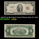 1953A $2 Red Seal United States Note Fr-1510 Grades xf+