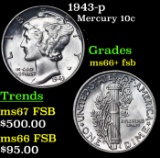 1943-p Mercury Dime 10c Grades GEM++ FSB