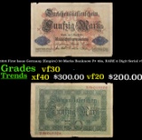 1914 First Issue Germany (Empire) 50 Marks Banknote P# 49a, RARE 6 Digit Serial #! Grades vf++