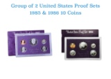 Group of 2 United States Mint Proof Sets 1985-1986 10 coins