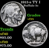 1913-s TY I Buffalo Nickel 5c Grades vf+