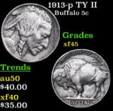 1913-p TY II Buffalo Nickel 5c Grades xf+