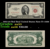 1953 $2 Red Seal United States Note Fr-1509 Grades Select AU