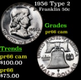 Proof 1956 Type 2 Franklin Half Dollar 50c Grades GEM+ Proof Cameo