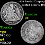 1838 Partial Drapery Seated Liberty Dime 10c Grades g+