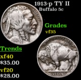 1913-p TY II Buffalo Nickel 5c Grades vf++