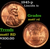 1945-p Lincoln Cent 1c Grades GEM++ Unc RD