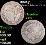 1853-p Seated Liberty Half Dime 1/2 10c Grades vg+