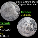 1821 Large Date Capped Bust Dime 10c Grades g details