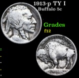 1913-p TY I Buffalo Nickel 5c Grades f, fine