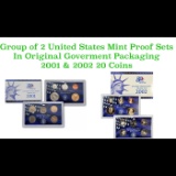 Group of 2 United States Mint Proof Sets 2001-2002 20 coins.