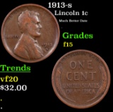 1913-s Lincoln Cent 1c Grades f+