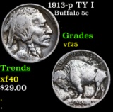 1913-p TY I Buffalo Nickel 5c Grades vf+