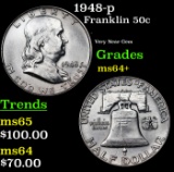 1948-p Franklin Half Dollar 50c Grades Choice+ Unc