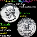 ***Auction Highlight*** 1932-p Washington Quarter 25c Graded ms65+ By SEGS (fc)