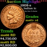 ***Auction Highlight*** 1908-s Indian Cent 1c Graded ms65+ rd By SEGS (fc)