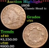 ***Auction Highlight*** 1808 Classic Head Large Cent 1c Graded vf25 By SEGS (fc)