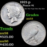 1921-p Peace Dollar $1 Graded au53 By SEGS