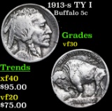 1913-s TY I Buffalo Nickel 5c Grades vf++