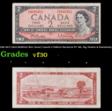 1961-1972 (1954 Modified Hair Issue) Canada 2 Dollars Banknote P# 76b, Sig. Beattie & Rasminsky Grad