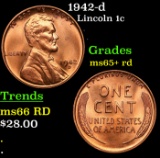 1942-d Lincoln Cent 1c Grades Gem+ Unc RD