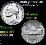 1939-p Jefferson Nickel Rev 40 5c Grades GEM++ 5fs