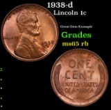 1938-d Lincoln Cent 1c Grades GEM Unc RB