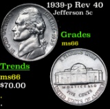 1939-p Jefferson Nickel Rev 40 5c Grades GEM+ Unc