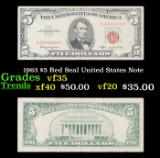 1963 $5 Red Seal United States Note Grades vf++