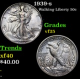 1939-s Walking Liberty Half Dollar 50c Grades vf+