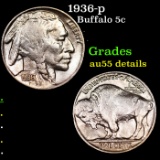 1936-p Buffalo Nickel 5c Grades AU Details