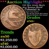 ***Auction Highlight*** 1787 New Jersey Colonial Cent Maris 48-g 'Batman Shield' 1c Graded xf45+ By