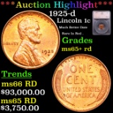 ***Auction Highlight*** 1925-d Lincoln Cent 1c Graded ms65+ rd By SEGS (fc)