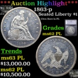 ***Auction Highlight*** 1863-p Seated Liberty Dollar $1 Graded ms62 PL BY SEGS (fc)