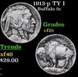 1913-p TY I Buffalo Nickel 5c Grades vf+