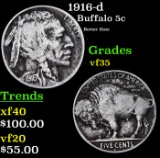 1916-d Buffalo Nickel 5c Grades vf++