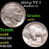 1913-p TY I Buffalo Nickel 5c Grades Choice AU