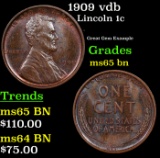 1909 vdb Lincoln Cent 1c Grades GEM Unc BN