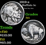 1919-s Buffalo Nickel 5c Grades f+