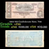 1864 $10 Confederate Note, T68 Grades vf++