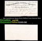 1861 Confederate States Forty Dollars Loan Interest Note Grades Choice AU/BU Slider