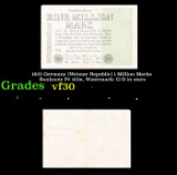 1923 Germany (Weimar Republic) 1 Million Marks Banknote P# 102a, Watermark: G/D in stars Grades vf++